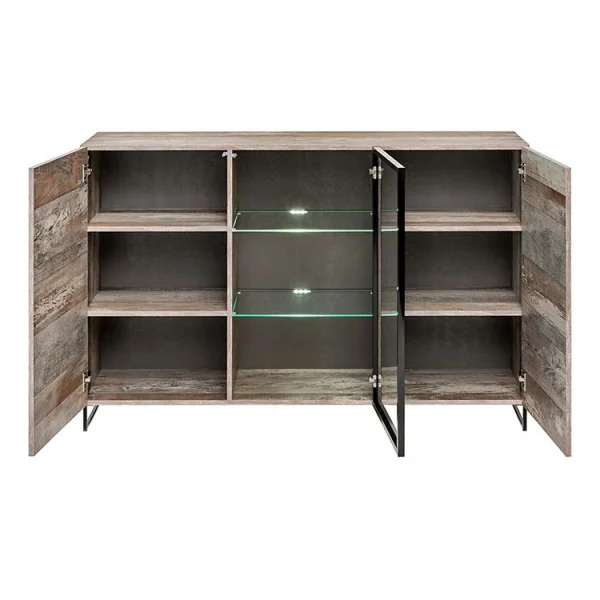 Credenza 150x97cm industrial legno anticato acciaio nero Tangeri Gihome®