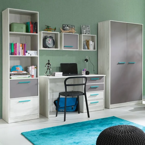 Libreria 50cm con cassetti bianco pino grigio blu Maya Gihome®