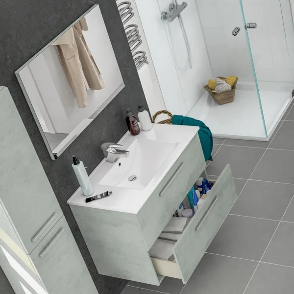 Mobile bagno sospeso con specchio 80x145cm cemento bianco Oscar