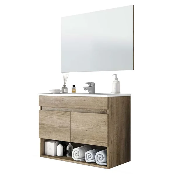 Mobile bagno sospeso con specchio 80x170cm rovere nordik Dexter