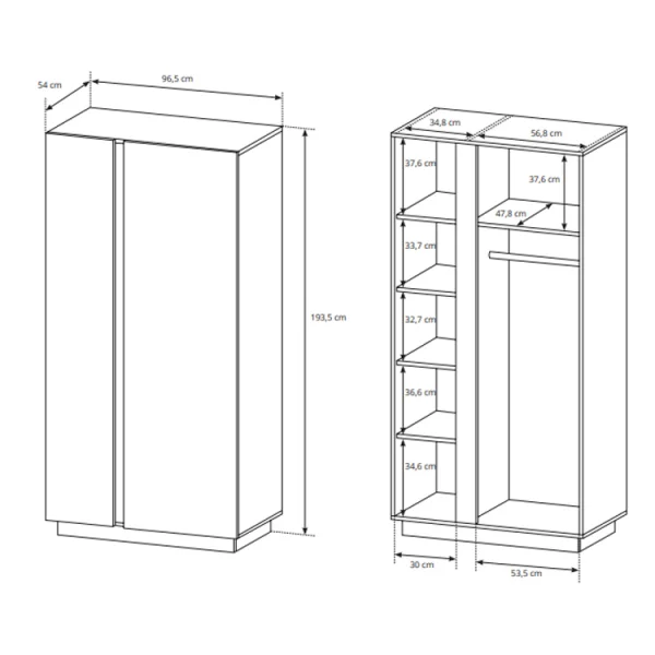 Armadio soggiorno 97x194cm 2 ante rovere Noa Gihome®