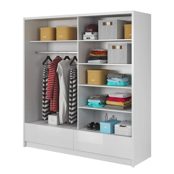 Armadio 204x214h cm 2 ante e 2 cassetti con specchio bianco lucido Tom Gihome®