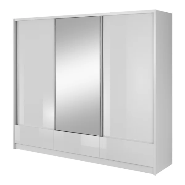 Armadio 3 cassetti 254x214cm con specchio 3 ante bianco lucido Tom Gihome®