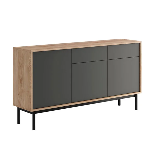 Credenza 154x84cm 3 ante 2 cassetti rovere grafite nero Avola Gihome®