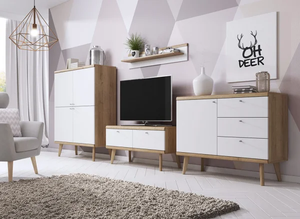 Credenza alta 4 ante 107x134cm rovere bianco Menfi Gihome®