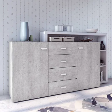 Credenza moderna 2 ante 4 cassetti 180x97cm bianco cemento Megan Gihome®