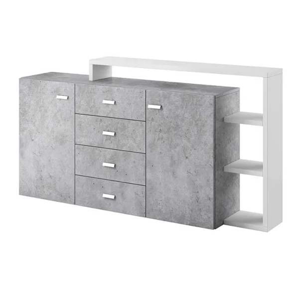 Credenza moderna 2 ante 4 cassetti 180x97cm bianco cemento Megan Gihome®