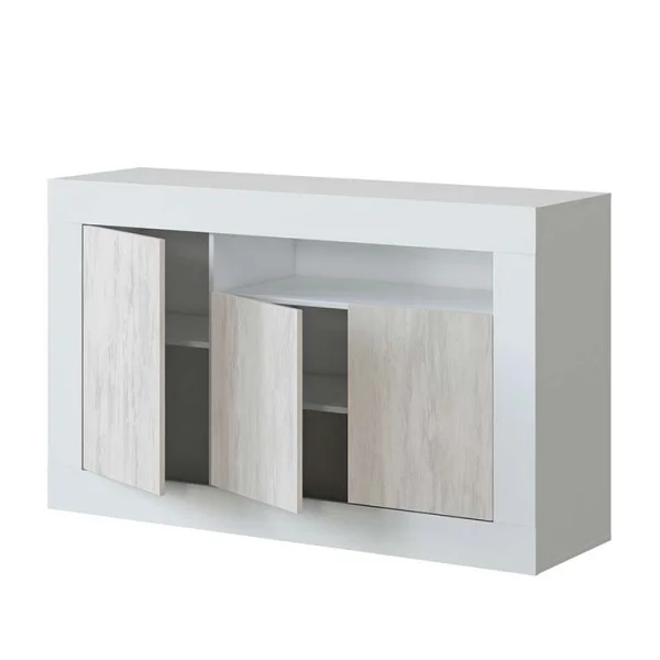 Credenza moderna soggiorno 3 ante 144x87cm bianco artico Atene