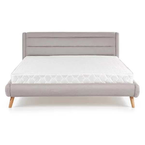 Letto matrimoniale in tessuto 160x200cm grigio chiaro legno naturale Pompei Gihome®