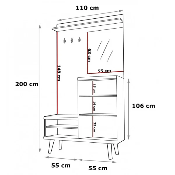 Mobile ingresso moderno 110x200cm bianco rovere Levi Gihome®