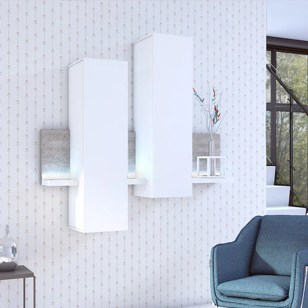 Pensile 150x85cm per parete attrezzata con mensola bianco opaco cemento Megan Gihome®