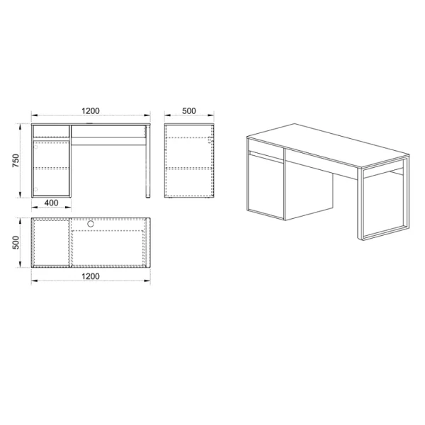 Scrivania ufficio salvaspazio 120x50cm rovere metallo Davin