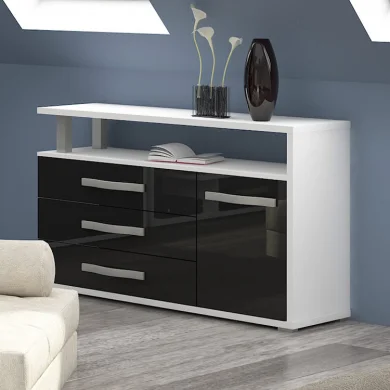 Madia 120x77cm moderna soggiorno bianco opaco nero lucido Lexy