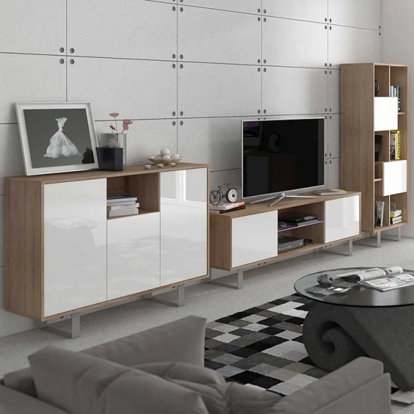 Mobile porta tv 2 ante 160x53cm rovere bianco lucido Kelli