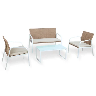 Set giardino 2 poltrone, divano e tavolino in rattan miele Camilla