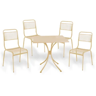 Set tavolo quadrato 70x70cm + 4 sedie da giardino crema Morena