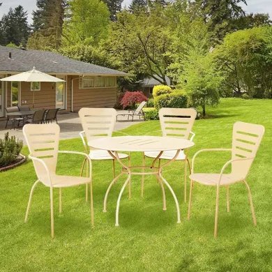 Set tavolo rotondo 106x106cm + 4 sedie da giardino crema Nea