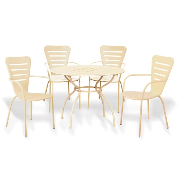 Set tavolo rotondo 106x106cm + 4 sedie da giardino crema Nea