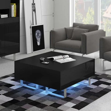 Tavolino da salotto quadrato moderno 85x85cm nero opaco e lucido Milo