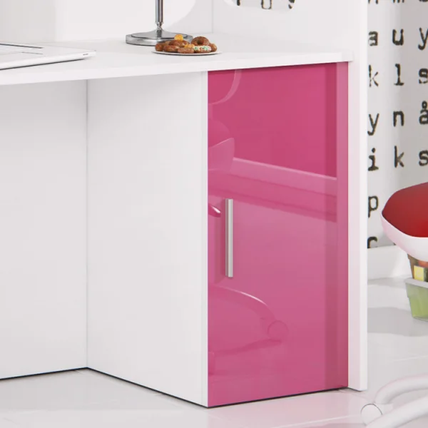 Cameretta 254x120cm 1 letto soppalco bambini bianco rosa lucido Simone Gihome®