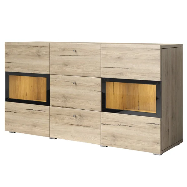 Credenza moderna 132x70cm 2 ante 3 cassetti rovere nero Emotion Gihome®