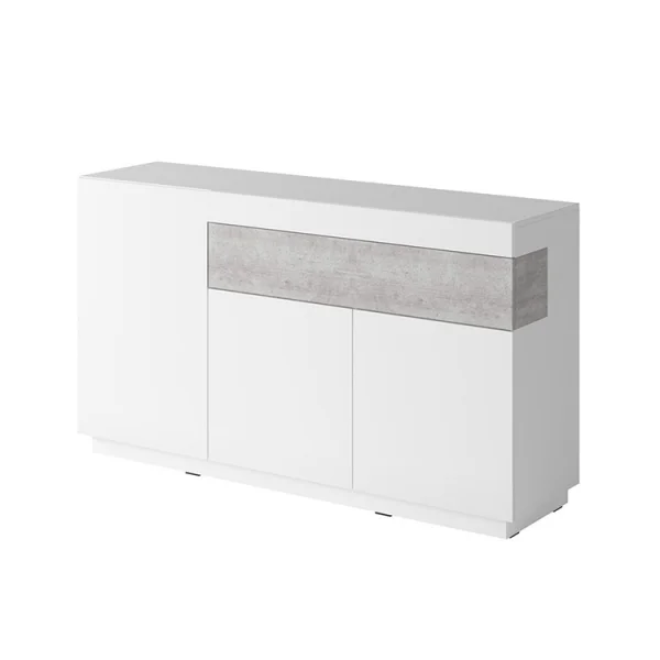 Credenza 150x85cm moderna 3 ante 1 cassetto bianco lucido cemento Bahama