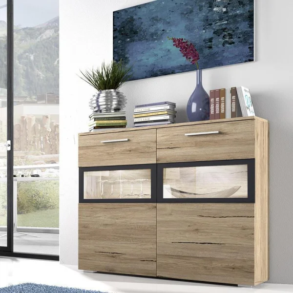 Credenza 91x92cm moderna 2 ante rovere nero Armony-Glamour Gihome®