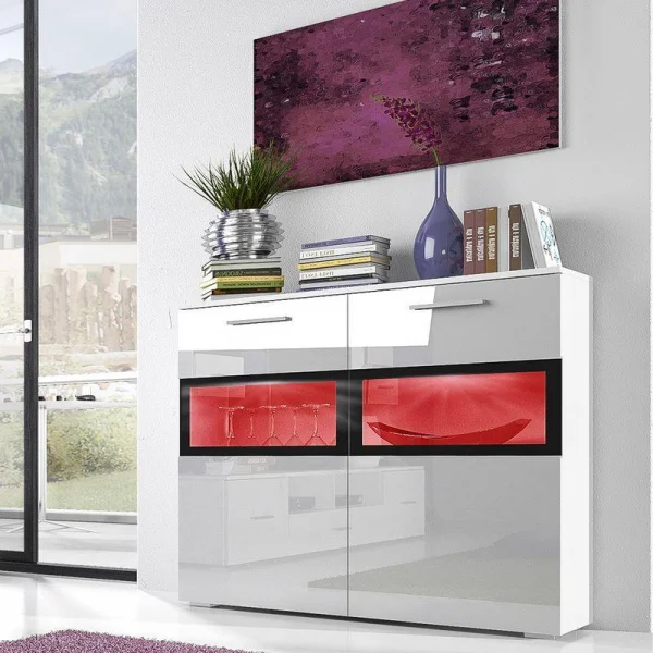 Credenza soggiorno 2 ante 91x91cm bianco opaco e lucido Armony Gihome®