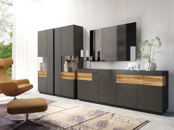 Credenza 219x85cm moderna 4 ante 2 cassetti antracite rovere Bahama