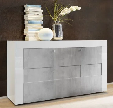 Credenza moderna 3 ante 138x84cm bianco lucido cemento Easy