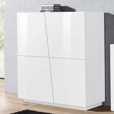 Credenza alta 4 ante 120x126cm bianco lucido Candia Gihome®