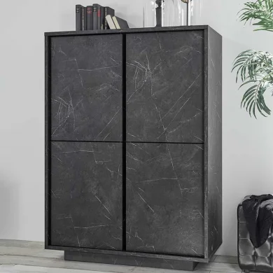 Credenza 92x145cm alta 4 ante effetto marmo nero Viking