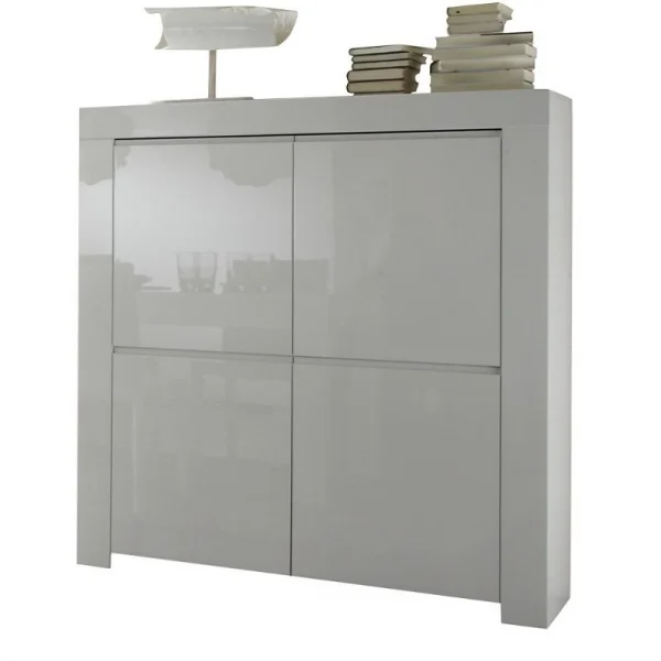 Credenza alta 119x140cm 4 ante moderna bianco lucido Essential