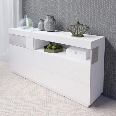 Credenza 169x85cm 1 anta 3 cassetti bianco lucido cemento Bahama