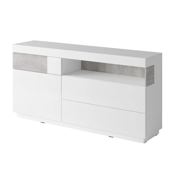 Credenza 169x85cm 1 anta 3 cassetti bianco lucido cemento Bahama