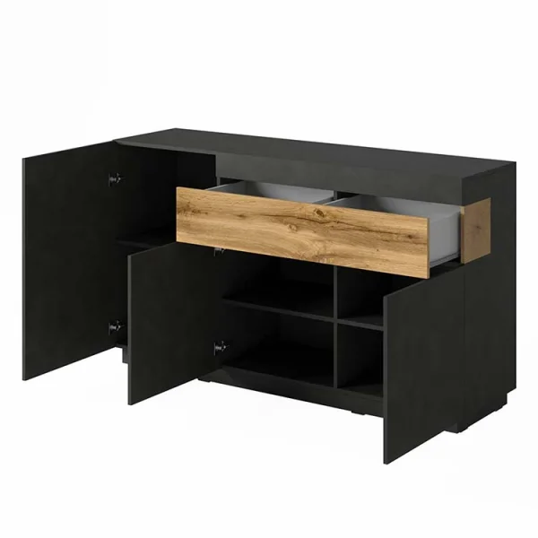 Credenza 150x85cm moderna 3 ante 1 cassetto antracite rovere Bahama