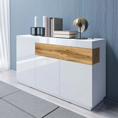 Credenza moderna 150x85cm 3 ante bianco lucido rovere Bahama