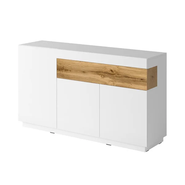 Credenza moderna 150x85cm 3 ante bianco lucido rovere Bahama