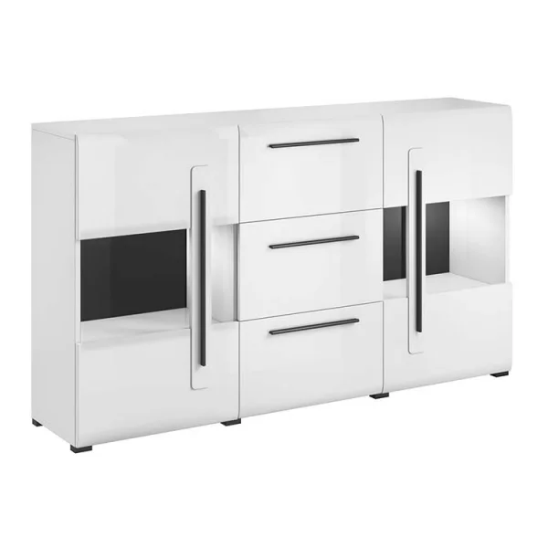 Credenza 180x103cm bianco opaco e lucido Maiorca moderna 2 ante 3 cassetti