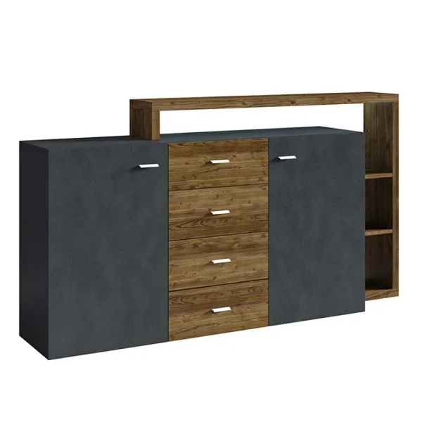 Credenza 180x97cm moderna 2 ante 4 cassetti antracite spatolato noce Megan Gihome®