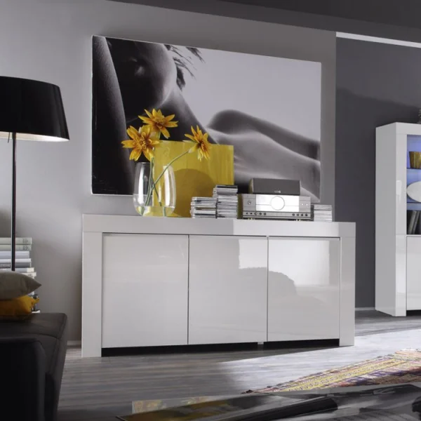 Credenza 162x82cm moderna 3 ante soggiorno bianco lucido Essential