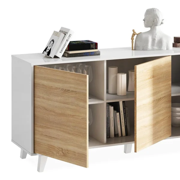 Credenza 154x75cm moderna 3 ante bianco lucido rovere Erica Gihome®