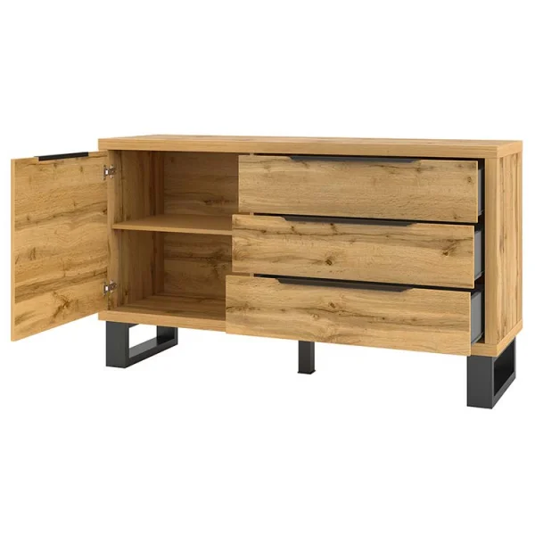 Credenza moderna 1 anta 3 cassetti 144x83cm quercia nero Petra