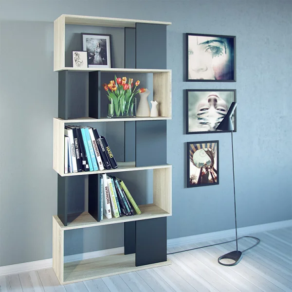 Libreria 80x183cm moderna rovere laccato nero Tape Gihome®