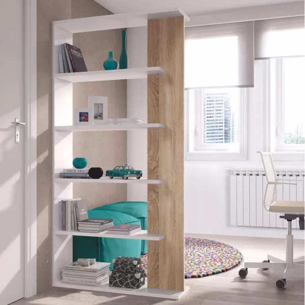 Libreria 90x180cm moderna bianco opaco rovere Aline