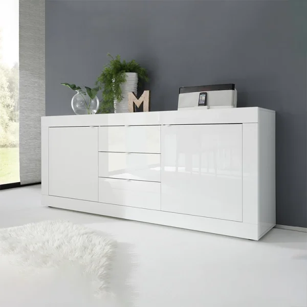 Madia 210x86cm moderna 2 ante 3 cassetti bianco lucido Eternity