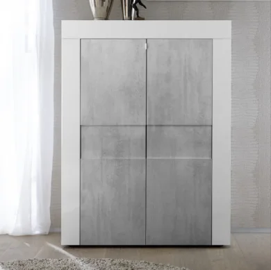 Credenza alta 2 ante 92x125cm bianco lucido cemento Easy