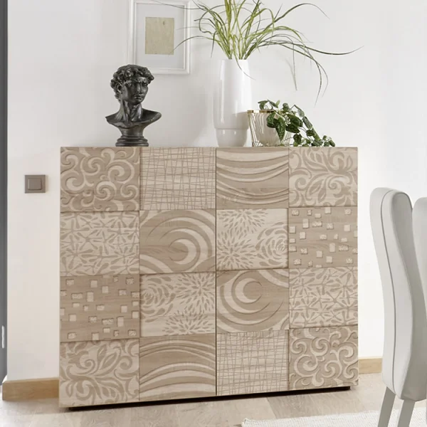 Credenza alta 121x111cm 2 ante rovere samoa con serigrafia Paradise