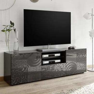 Mobile porta tv 181x57cm moderna grigio laccato lucido Paradise
