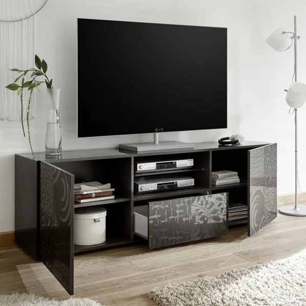 Mobile porta tv 181x57cm moderna grigio laccato lucido Paradise